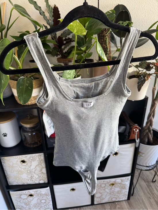 GAP Tops - GAP Light Gray Ribbed Scoop Neck Bodysuit